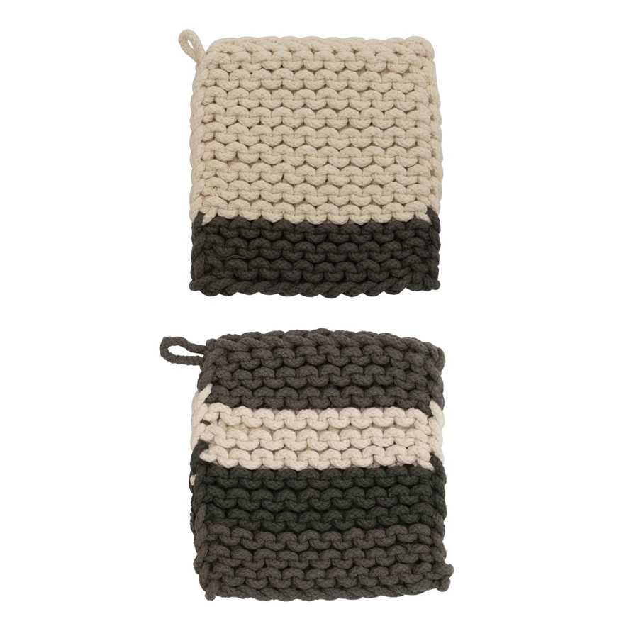 8 Square Cotton Crocheted Pot Holder Charcoal