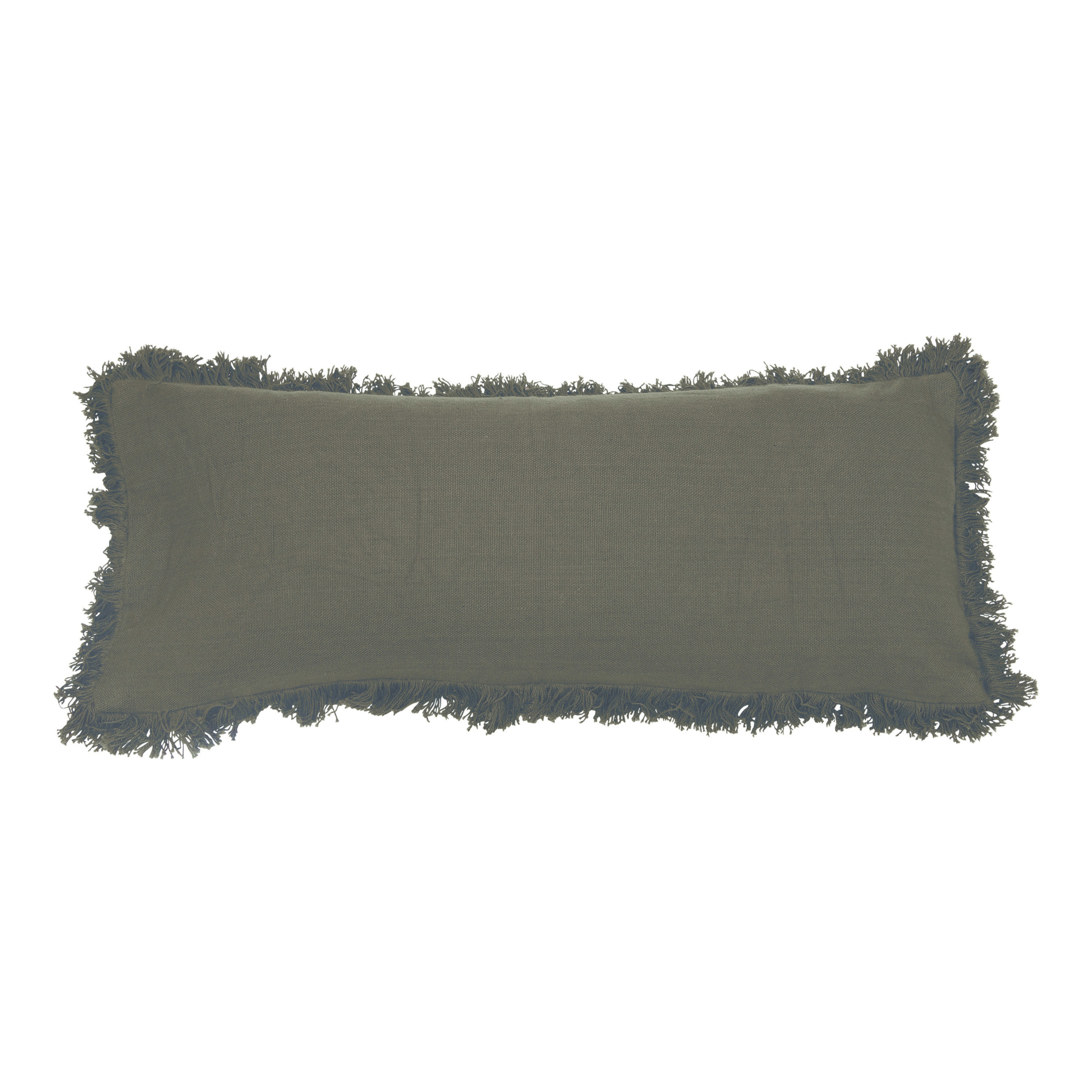 Olive Creative Co-Op Cotton Lumbar Eyelash Fringe Pillow 