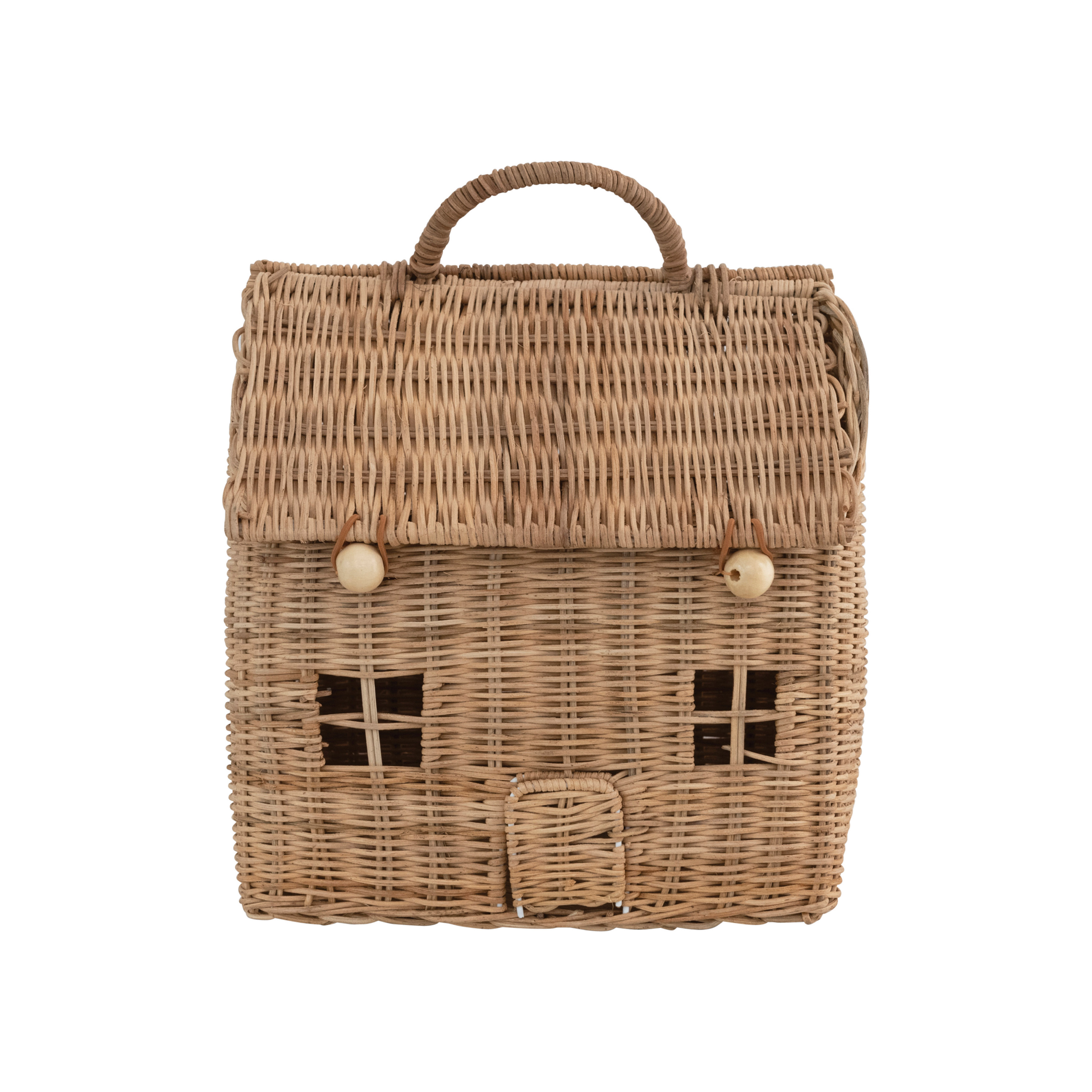 Hand-Woven Rattan House Basket with Handle and Closures